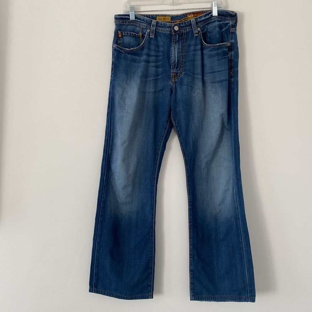 AG Men's Blue Jeans The Hero Distressed Spring Summer Bootcut 33W Beachy Preppy
